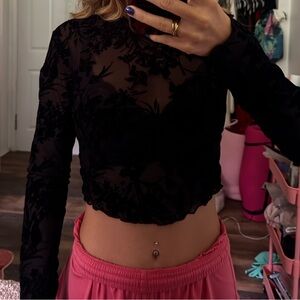 SHEIN Black Sheer Floral Crop Top